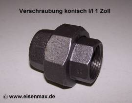 223 Verschraubung 1 Zoll konisch I/I Temperguss schwarz - Bild vergr��ern 