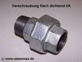123 Verschraubung 1 Zoll flach I/A Temperguss verzinkt - Bild vergr��ern 