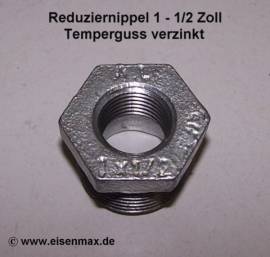 23e Reduziernippel 1 - 1/2 Zoll Temperguss verzinkt  - Bild vergr��ern 